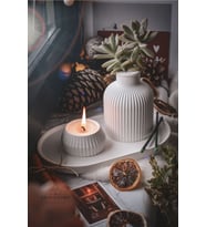 Beyaz Renk 3 Parça Tealight Vazo Tepsi Seti