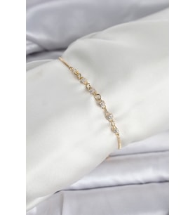 Gold Renk Zincir Model Zirkon Taşlı Pirinç Asansörlü Kadın Bileklik 5886 - SSSSSS7418-9537