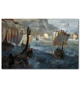 Cakatablo Dalgalı Denizde Viking Gemileri MDF Tablo