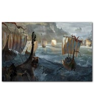 Cakatablo Dalgalı Denizde Viking Gemileri MDF Tablo