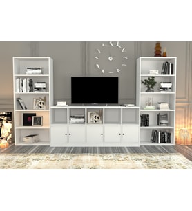 Rafli Kitaplikli Büyük Tv Ünitesi Beyaz TVT-1160-Ç