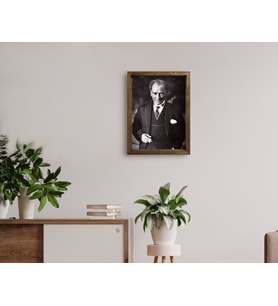 BK Home Atatürk Tasarımlı Doğal Masif Ahşap Çerçeveli Tablo 45x65cm-22