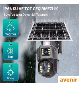 Avenir AV-M12 4g Sim Kartlı 4mp 2 Kameralı Solar Panelli Güneş Enerjili Ptz 360° Dönebilen Kamera (Siyah)