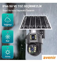 Avenir AV-M12 4g Sim Kartlı 4mp 2 Kameralı Solar Panelli Güneş Enerjili Ptz 360° Dönebilen Kamera (Siyah)