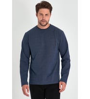 Erkek İndigo Çift Bisiklet Yaka Standart Rahat Kesim Sweatshirt