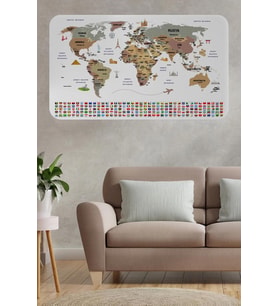 Türkçe Ülke Bayrak Lı Eğitici Başkent Detaylı Atlası Dünya Haritası Duvar Sticker -60x105-3862