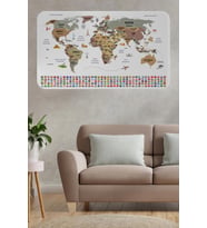 Türkçe Ülke Bayrak Lı Eğitici Başkent Detaylı Atlası Dünya Haritası Duvar Sticker -60x105-3862