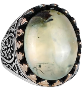 925 Ayar Katı Gümüş Erkek Yüzük Doğal Taşlarla - El Yapımı Şıklık (Prehnite Jade Taşı)