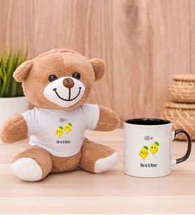 Kişiye Özel Sevimli Limonlar Peluş Ayı ve Siyah Kupa