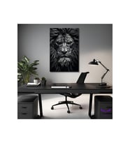 Tekli Dikey Kanvas Ofis Tablosu Yakın Görünümlü Aslan Portresi