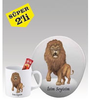Kişiye Özel Mouse Pad ve Kupa Bardak Seti Aslan Desenli