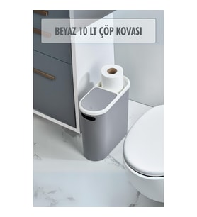 Gri Kapaklı WC Kağıtlıklı Çöp Kovası & Ofis Çöp Kovası 10 Lt