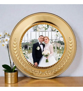 Gold Metal Tabak Kişiye Özel Fotoğraf Baskısı  Altın Plaket Hediye Dekor 25 CM