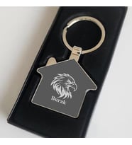 Kişiye Özel İsimli Çelik Anahtarlık Kartal Logo Baskılı (Siyah)