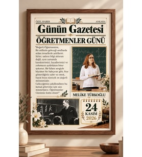 Çerçeveli Kişiye Özel Öğretmenler Günü Gazete Afişi