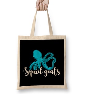 Fish Squid Goals Cute & Funny Squad Goals Pun Joke Bez Çanta Uzun Saplı