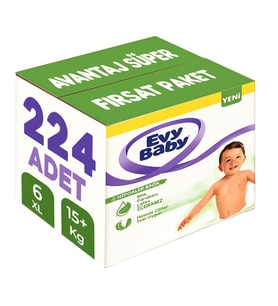 Evy Baby Bebek Bezi 6 Beden 15+ KG Ekstra large 224 Adet Avantaj Süper Fırsat Pk