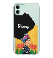Uzun Saçlı Frida Tasarımlı Şeffaf Telefon Kılıfı (Tüm Modeller Mevcuttur)
