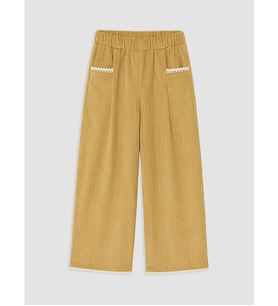 LCW Kids Bej Regular Fit Kız Çocuk Geniş Paça Kadife Pantolon