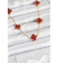 316L Çelik Gold Renk Zincir Bordo Yonca Kadın Kolye 5886 - SSSSSS9942-3684