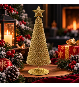 GOLD METAL 23 CM GOLD YILBAŞI AĞACI METAL PARLAK SİMLİ GOLD NOEL AĞACI