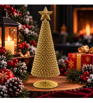 GOLD METAL 23 CM GOLD YILBAŞI AĞACI METAL PARLAK SİMLİ GOLD NOEL AĞACI