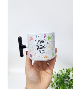 Öğretmenler İçin Matematik Temalı Best Teacher Ever Yazılı Porselen T Kupa Bardak Latte Fincanı