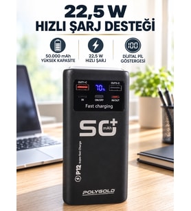 Yüksek Kapasiteli 50.000 Mah Powerbank 22,5 W Hızlı Şarj 4 Dahili Kablo Led Aydınlatma
