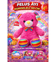 Oturan Kurdeleli Peluş Ayı 30 cm Yumuşak Dokulu Şirin Tasarım (Pembe)