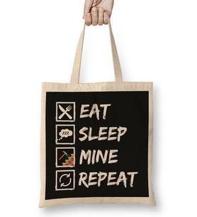 Eat Sleep Mine Repeat Minecraft Game Bez Çanta Uzun Saplı