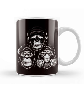 See Speak Hear No Evil Gorilla Japan Wise Monkeys Emoticon Kupa Bardak Porselen