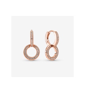 Pandora Tarzı Işıltılı Çift Halka Küpe (Rose)