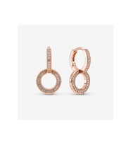 Pandora Tarzı Işıltılı Çift Halka Küpe (Rose)