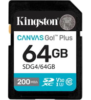 Kingston 64Gb Canvas Go Plus Sd Card  Up To 200Mb/S  Class 10, Uhs-I, U3, V30  Sdg4/64Gb (Çok Renkli)