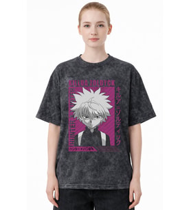 Hunter X Hunter Killua Zoldyck Anime Baskılı Unisex Oversize Eskitme Yıkamalı Tişört