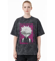 Hunter X Hunter Killua Zoldyck Anime Baskılı Unisex Oversize Eskitme Yıkamalı Tişört