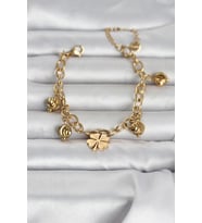 Çelik Gold Renk Yonca Dorikalı Kadın Bileklik - Tj-Bb8387