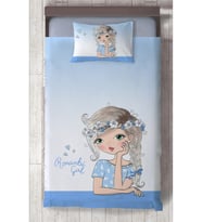 MEKTA HOME BEBEK VE ÇOCUK ODASI Romantic Girl Desenli Mavi Yatak Örtüsü