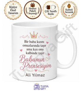 Babamın Prensesiyim Yazılı Kupa Bardak Babalar Günü Hediyesi Özel Tasarım