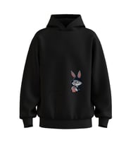 Oversize 'Small Banny' Baskılı Kapşonlu Hoodie Sweatshirt (Siyah)