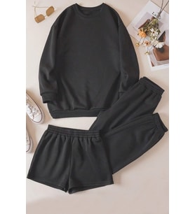 Unisex 3'lu Sweat Short Eşofman Altı Takım (Siyah)