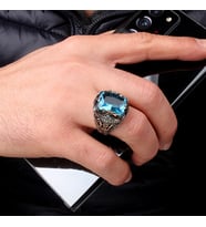 BLUE TOPAZ TAŞLI ERKEK 925 AYAR GÜMÜŞ YÜZÜK