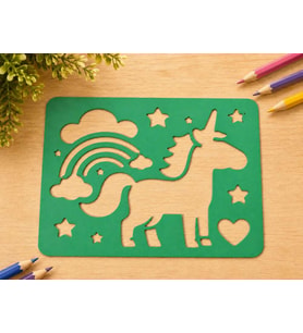 3D Baskı Unicorn ve Gökkuşağı Çizim Şablonu - Desen Kalıbı - Yeşil