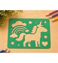 3D Baskı Unicorn ve Gökkuşağı Çizim Şablonu - Desen Kalıbı - Yeşil