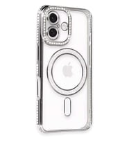 iPhone 16 Kılıf Joke Simli Magneticsafe Kılıf - Gri
