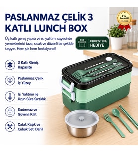 Yeşil Paslanmaz Çelik 3 Katlı Yemek Taşıma Kabı Isı Yalıtımlı Lunch Box