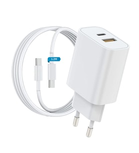 Woyax by Deji General Mobile Uyumlu 20W PD Type-C Çoklu Hızlı Şarj Aleti / Cihazı PD ve USB Çıkış 1.2M Type-C Şarj Kablosu
