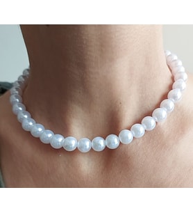 klasik inci choker kolye (Krem)