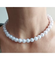 klasik inci choker kolye (Krem)