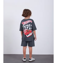 Cg Kids Hot Wheells Erkek Çocuk Tshirt&Şort Alt Üst Takım Sırt Baskı Detaylı (Gri)